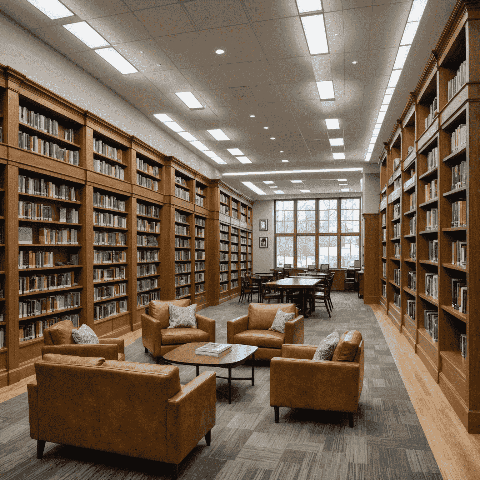 Renovated Berea Public Library with modern interiors, filled bookshelves, and community members reading