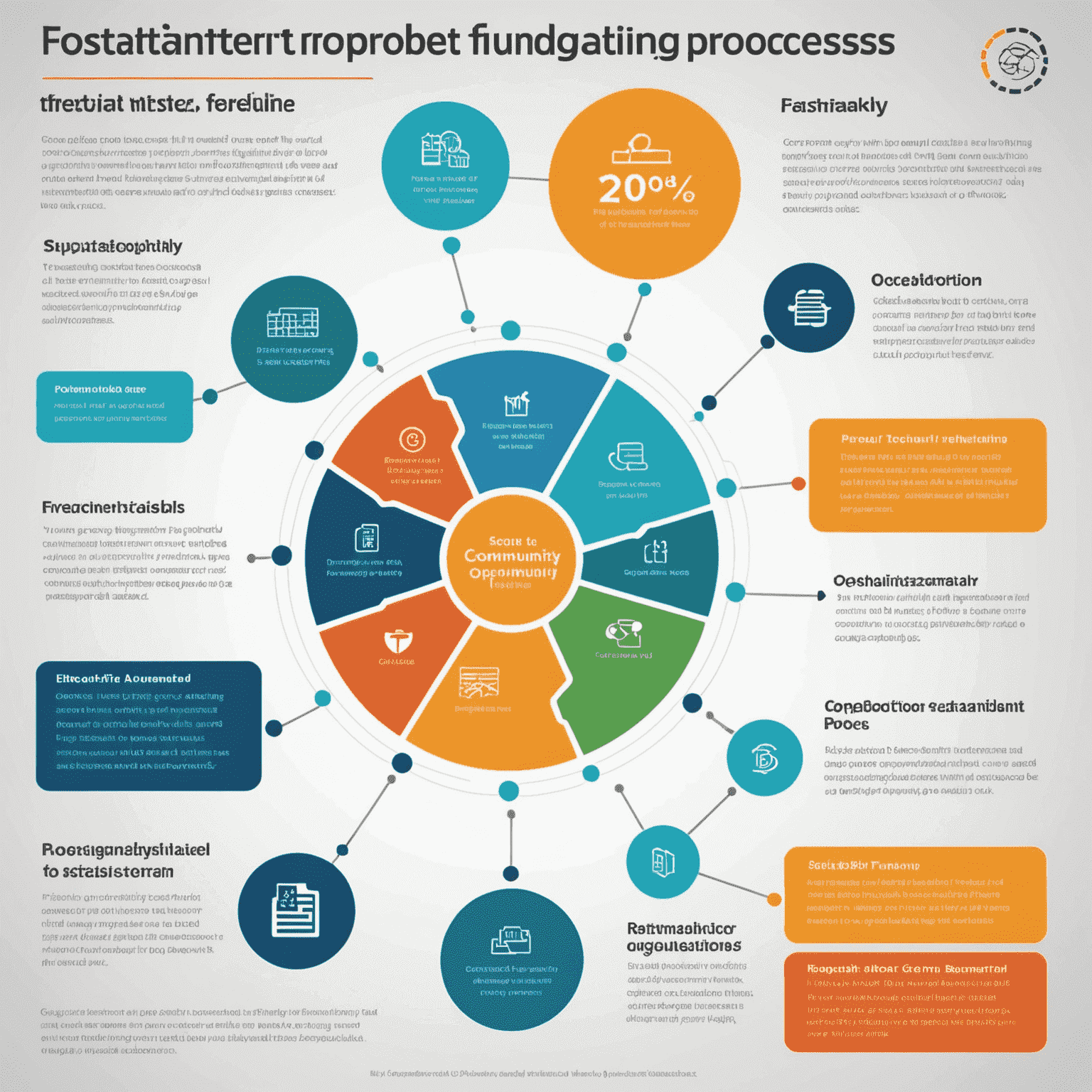An infographic showing Fostainter's transparent funding process, with clear steps from project proposal to execution and community feedback. The image emphasizes accountability and openness in financial transactions.